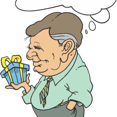 Older gent with present and thought bubble Thumbnail