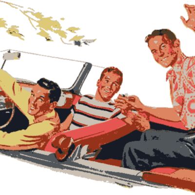 Vintage boys in car Thumbnail